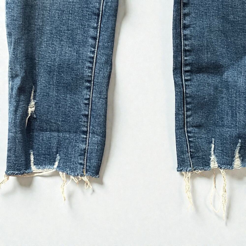 Risen Los Angeles‎ Distressed Raw Hem Straight Leg Jeans 32 15 Blue High Rise - Picture 5 of 13